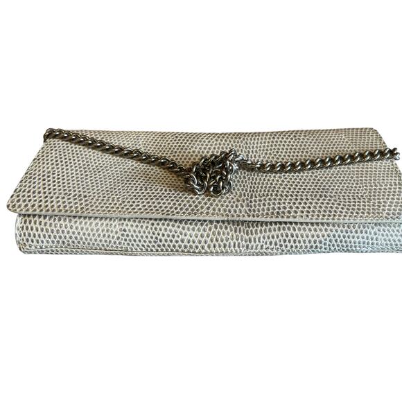 Ann Taylor white python leather shoulder bag chain detail - Picture 3 of 8
